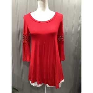 Emerald Red Lace Sleeve Tunic Top Women's Size Small